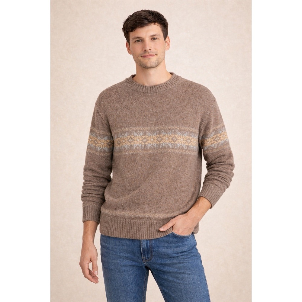 Vintage‎ Jantzen Medium Wool Fair Isle Sweater Brown Nordic Crewneck 90s